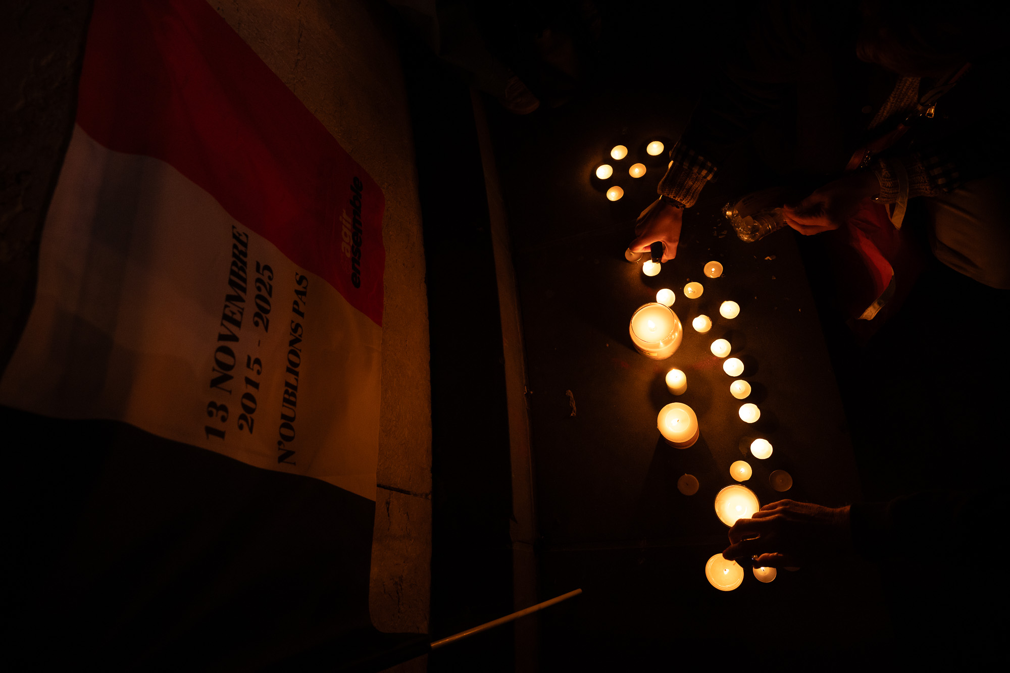 Commemoration marking the 10th anniversary of the November 2015 Paris attacks, Place de la Republique, Paris, November 2025.