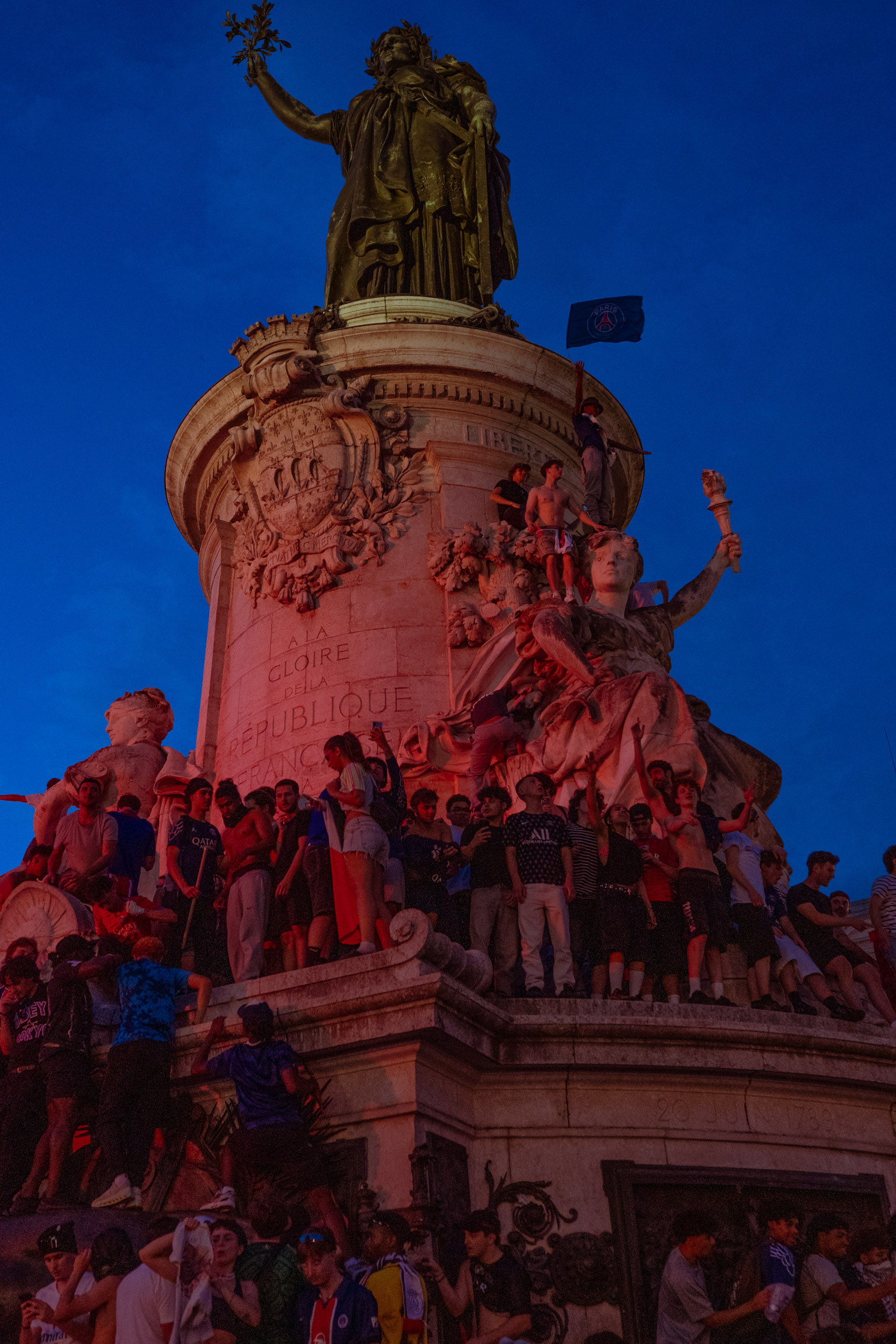 PSG supporters celebrating the UEFA Champions League win in Paris, June 2026.